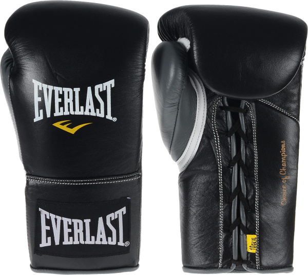 Перчатки боевые Everlast Powerlock 10oz черный/серый 600_535